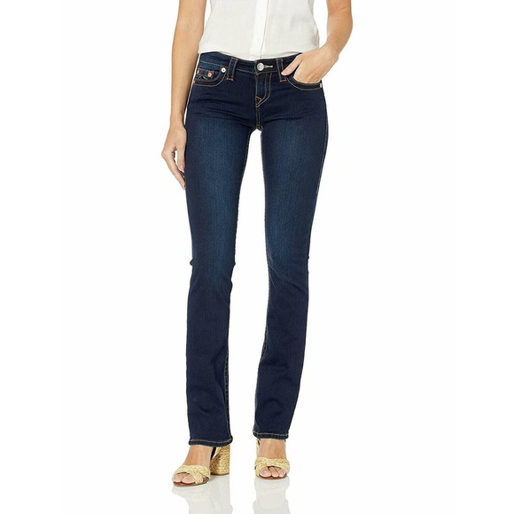 True Religion Women's Billie Straight Leg Stretch Jeans in Minimal Abrasion - Picture 2 of 4